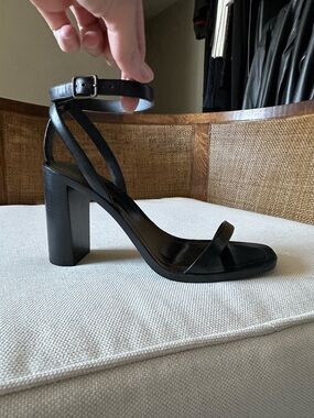 Yves Saint Laurent Black Leather Ankle-Strap Block Heel Sandals